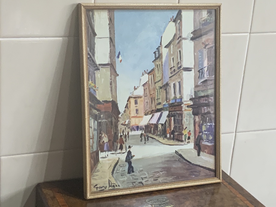 Antique Stunning Pair of French Town Scenes Vivid Colours 1950's Prints