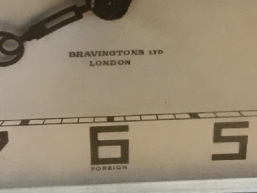 Antique Art Deco clock retailer Bravingtons of London  