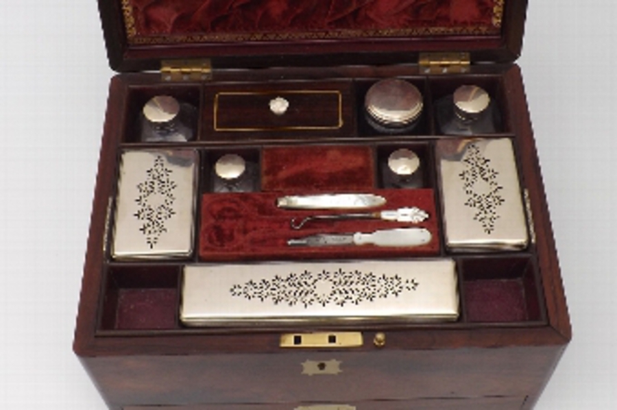 Antique Box in rosewood containing ladies vanity items stunning item of quality. FBB