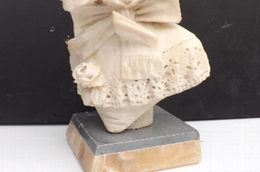 Antique Carved marble figure of Georgian lady in her bonnet & blouse
