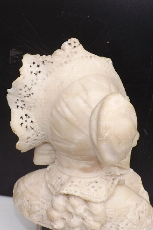 Antique Carved marble figure of Georgian lady in her bonnet & blouse