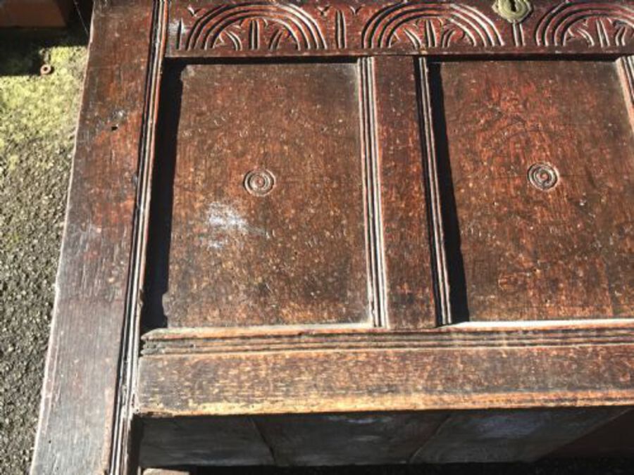 Antique Oak Coffer carved front circa 1680
