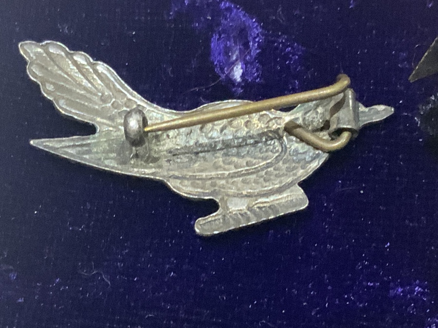 Antique Blue Bird Silver & Enamel brooch  