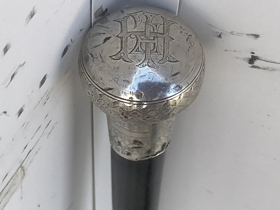 Antique Proper Gent’s walking stick sword stick with silver hallmarked top
