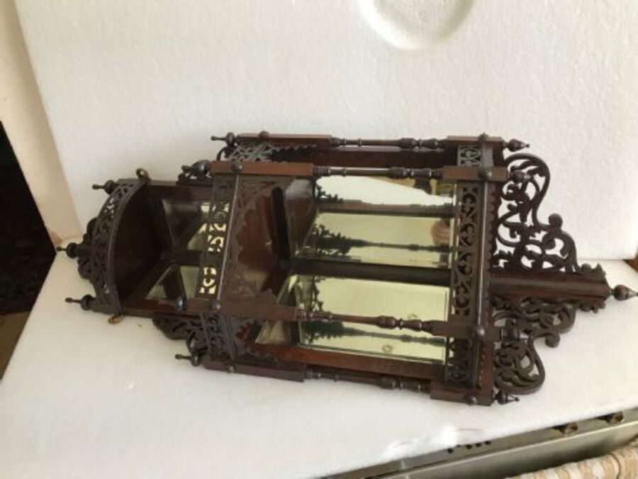 Corner cabinet intricate carved rosewood and mirrors