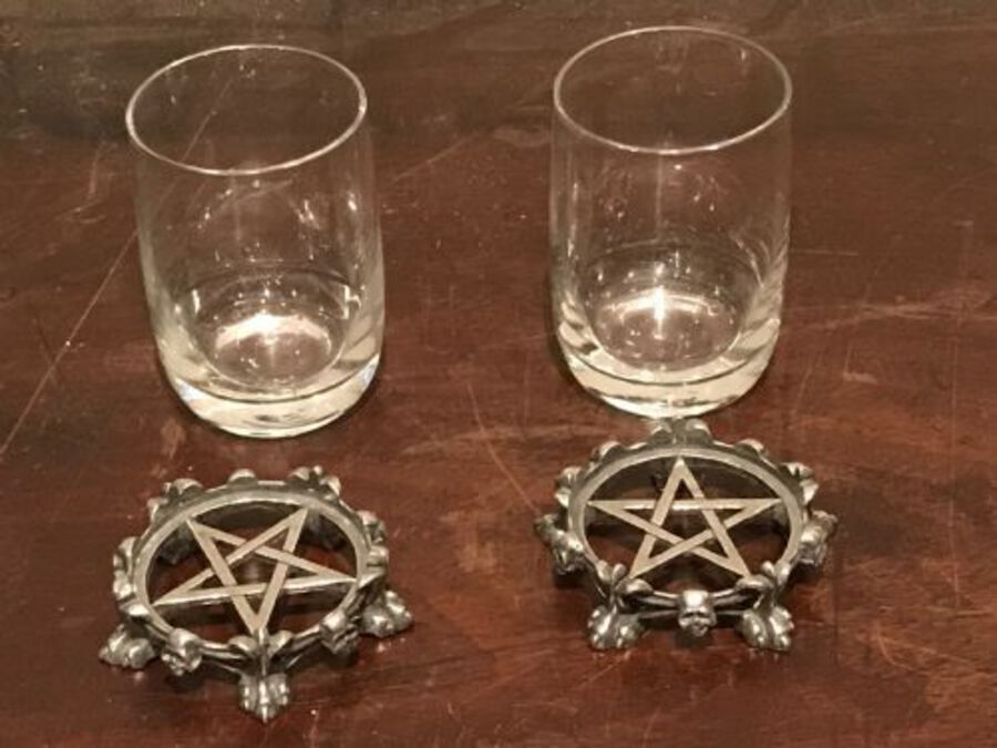 Antique Masonic ceremonies toast glasses on silver bases attributed to Asprey
