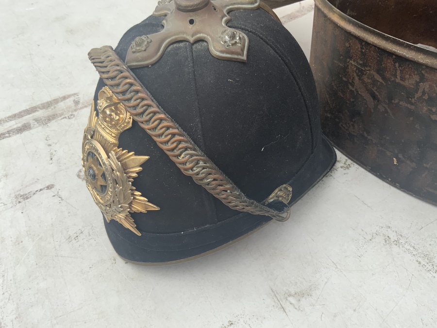Antique Helmet & Tin Officers of The Yorkshire regiment