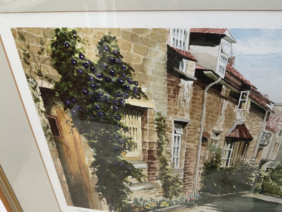 Antique Jan Bloomberg ‘ The Sunny side at Burford Cotswold’ watercolour Framed painting