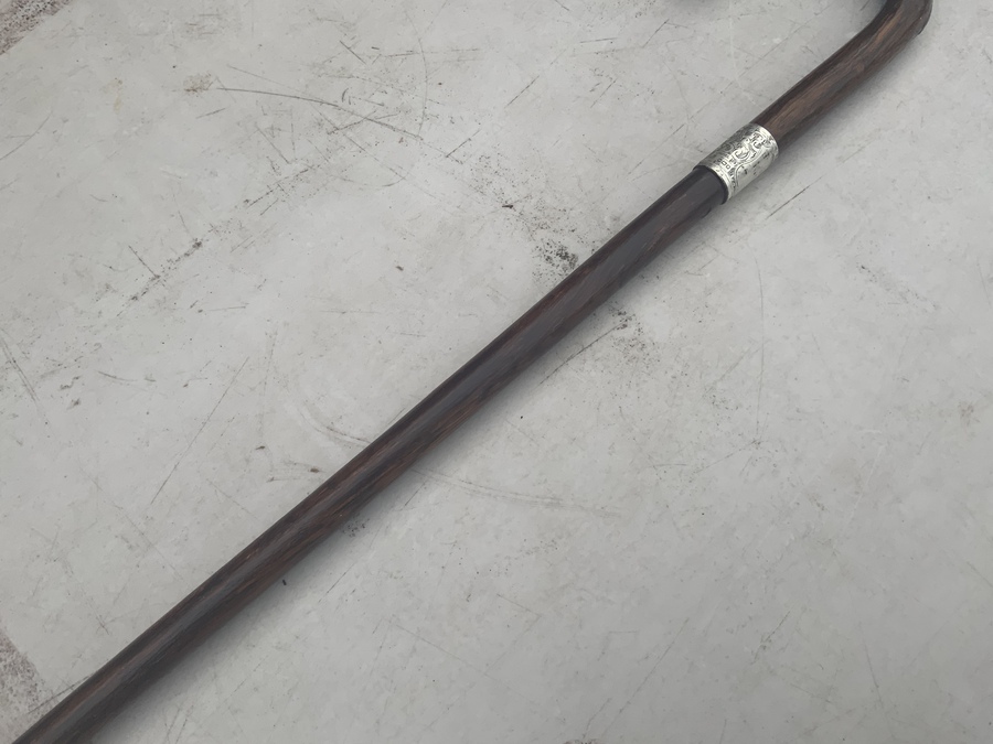 Antique Superb gentleman’s walking stick sword stick with silver collar 