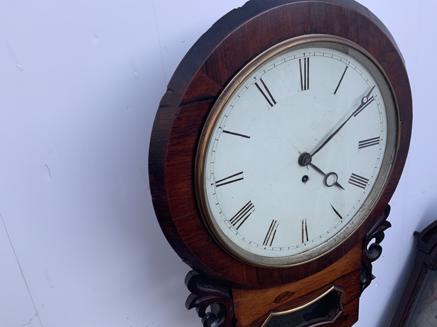 Antique Fusee Drop Dial Rosewood veneer Wall Clock