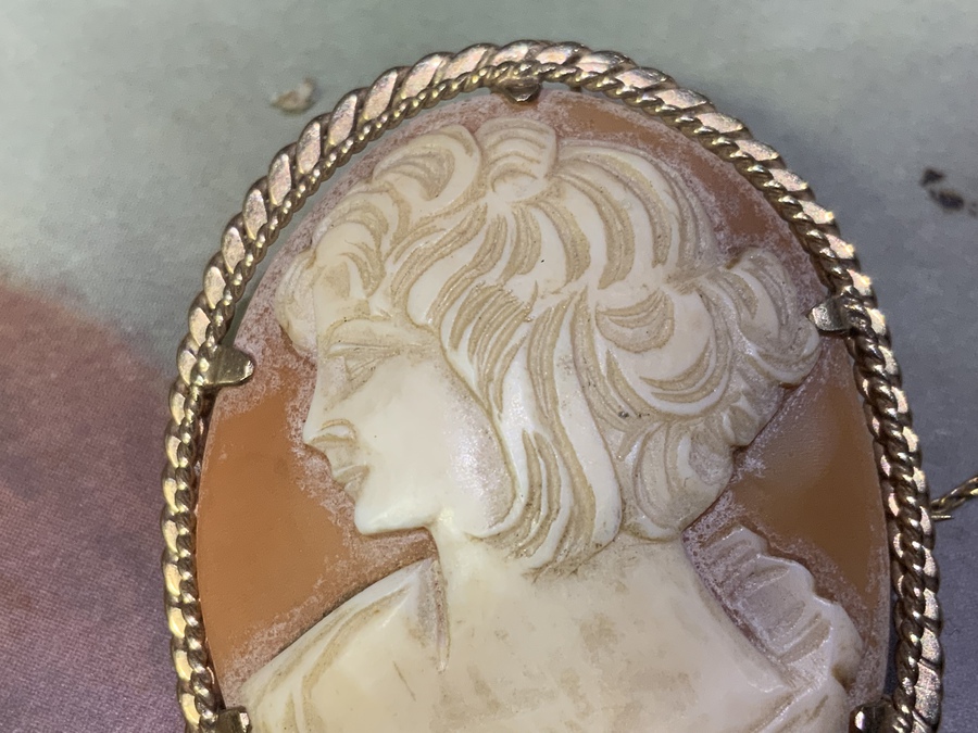 Antique Cameo 9CT gold surround with safety’s chain 