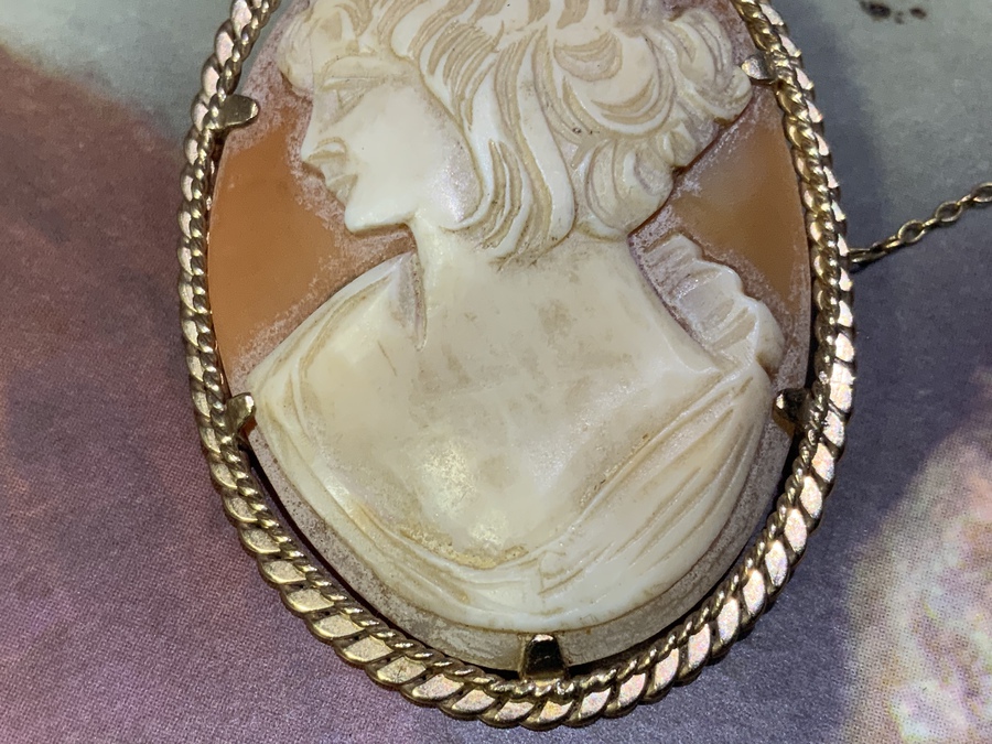 Antique Cameo 9CT gold surround with safety’s chain 