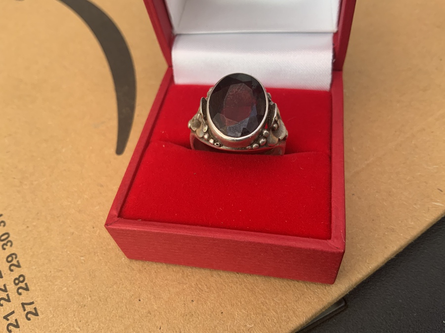 Antique Mans silver ring and black stone