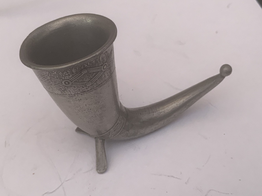 Antique Norwegian Vikings toasting Shot holding Horn cup