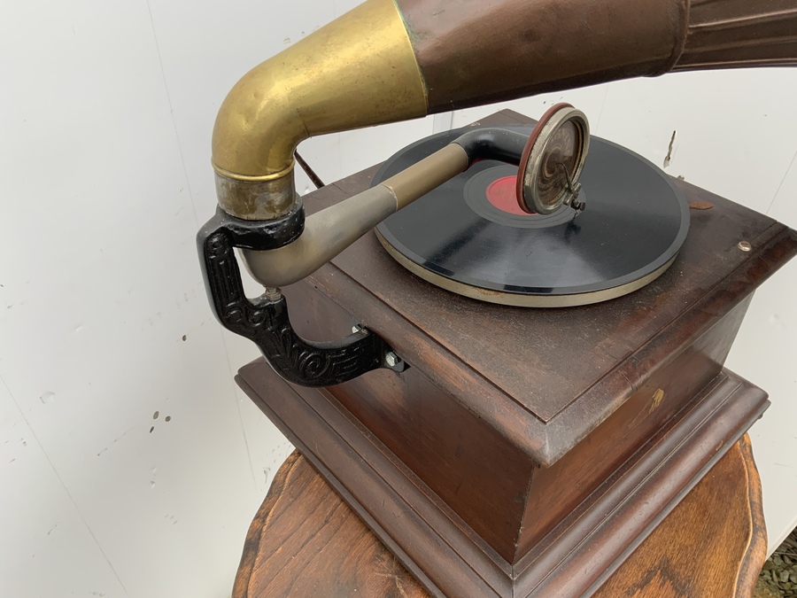Antique Horned Gramophone  HMV mahogany cased