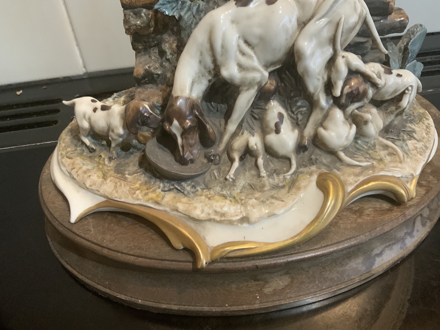 Antique Capodimonte “ Hunting Dog with pups “ quality