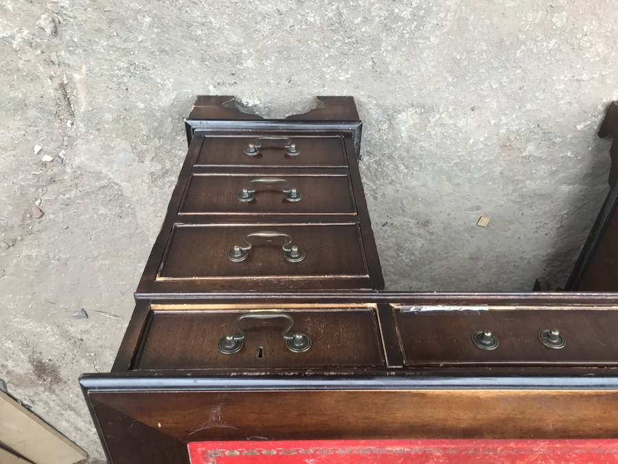 Antique Pedestal mahogany veneered leather top desk