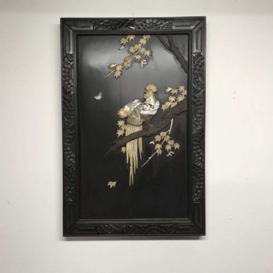 Chinese 3 D effect wall  carved framed bird of the Forest on a branch