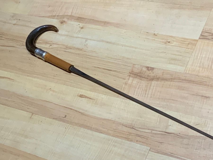 Antique Gentleman’s walking stick sword stick with silver collar 1914