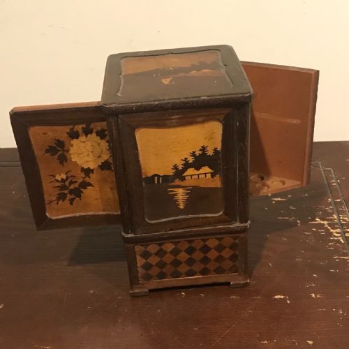 Antique Marquetry with inlay cigarette table box