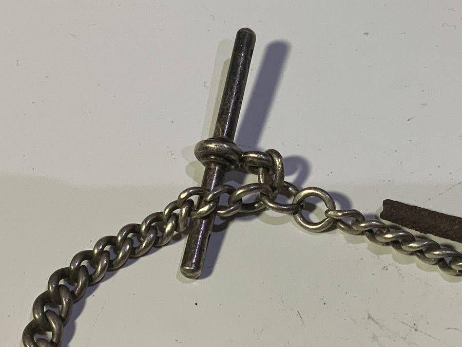 Antique Solid silver watch chain with 2 keys