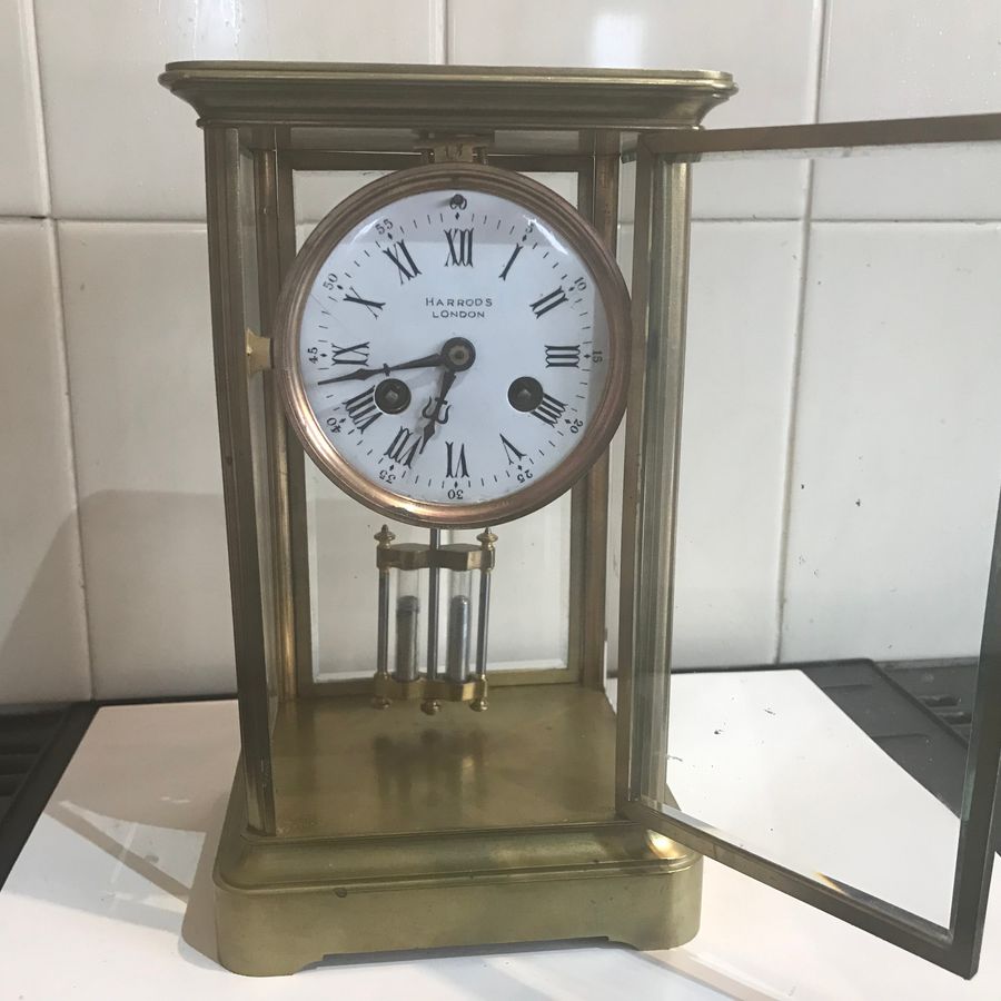 Antique Harrods retailed French 4 sided glass clock Victorian