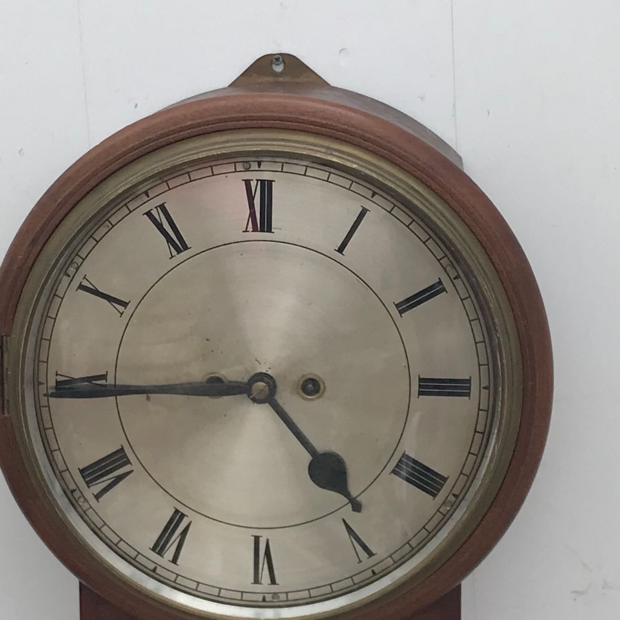 Antique Wall Clock Double Fusee mahogany drop dial cased