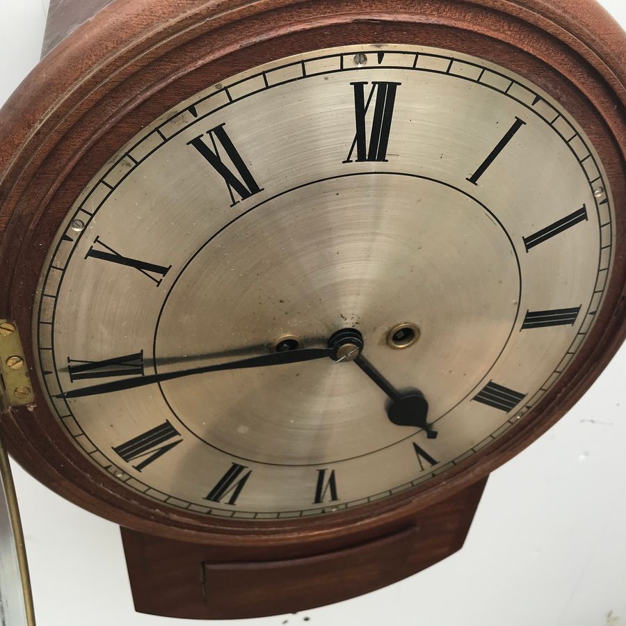 Antique Wall Clock Double Fusee mahogany drop dial cased