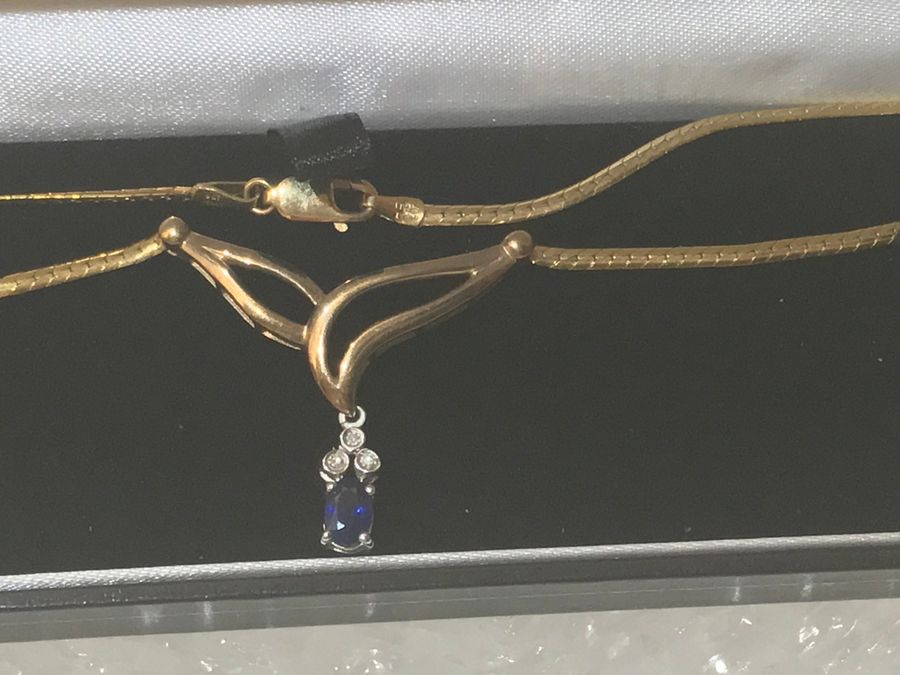 Antique Diamonds & Sapphire 9KT Solid Gold Necklace  