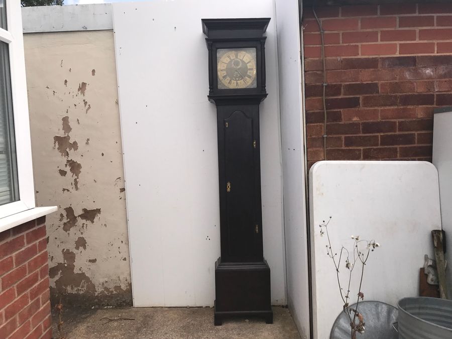 LONG CASED OAK CLOCK 30 HR BRASS FACED