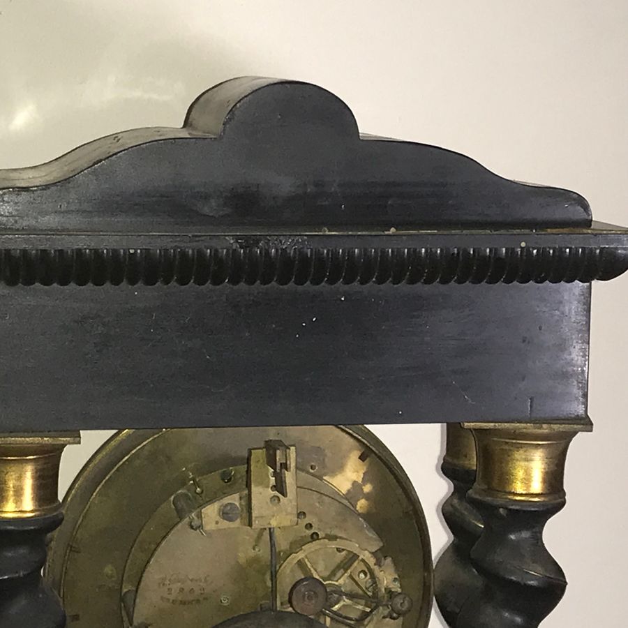 Antique Portico Clock ebony with brass inlays needing restoration 