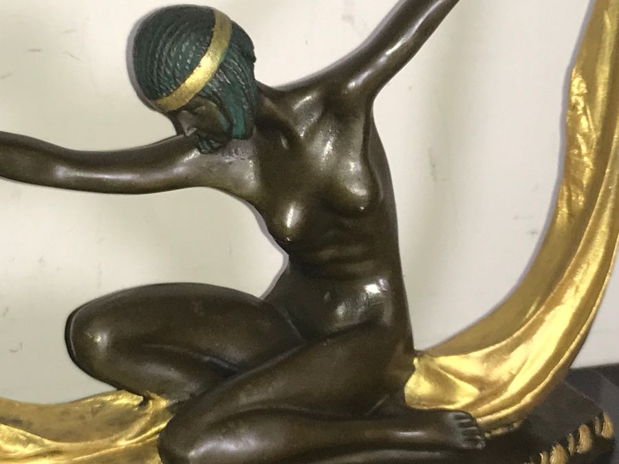 Antique Art Deco “ Dancing With Egyptian “ Bronze & Marble