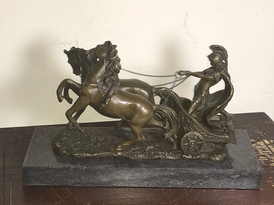 Antique The Chariot racer in solid caste bronze & marble
