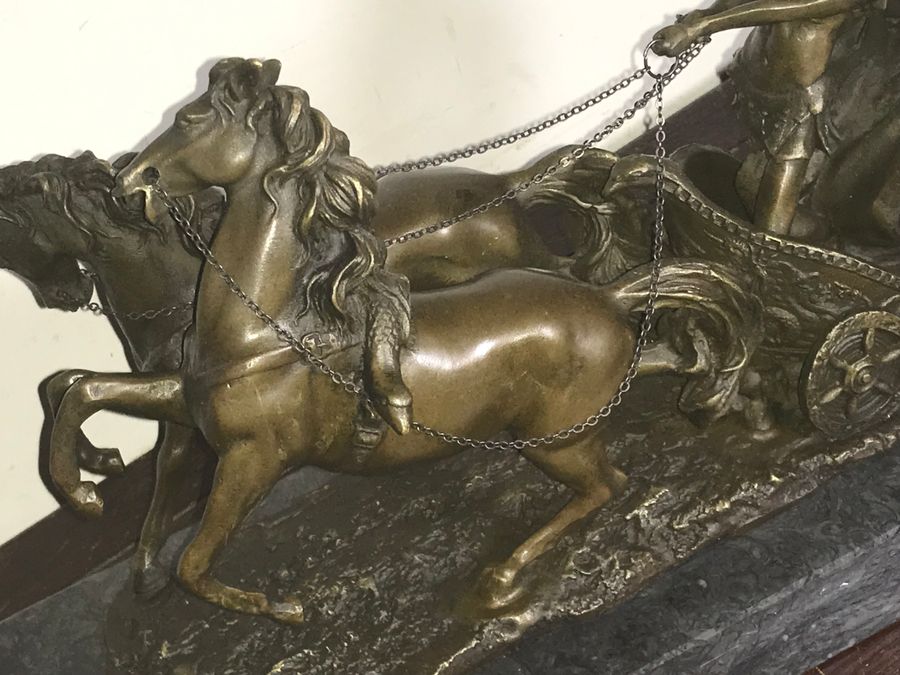 Antique The Chariot racer in solid caste bronze & marble