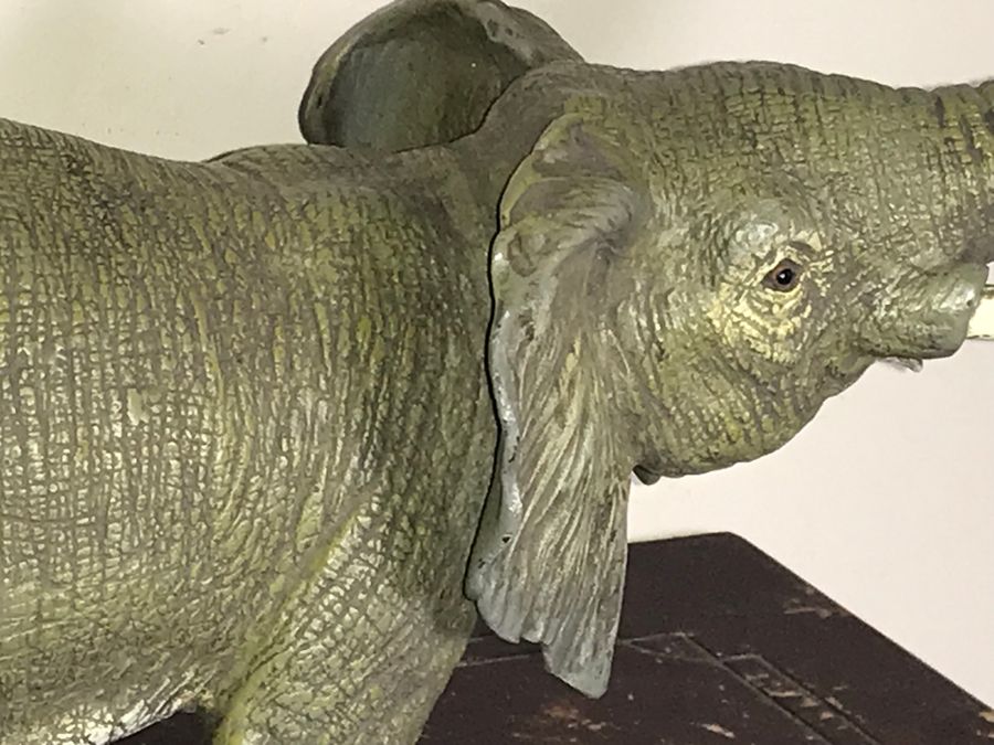 Antique Cold Painted Bronze Elephant Raised Trunk by Bergman