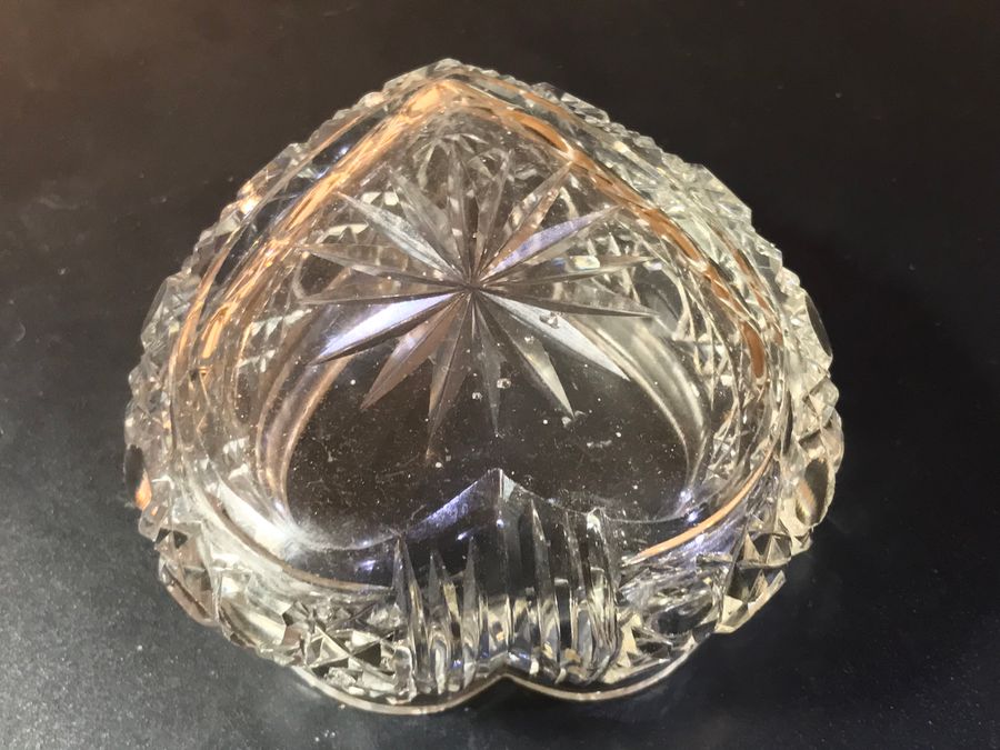Antique Heart Shaped cut glass silver top ladies trinket container 