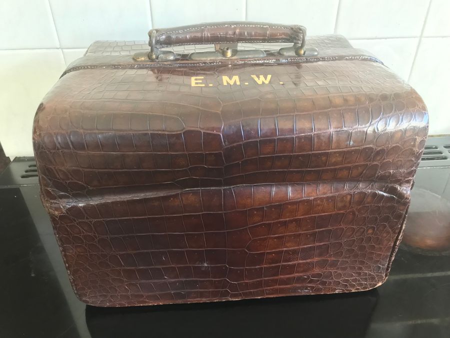 Antique Walker & Hall Crocodile Valise with Silver accessories 