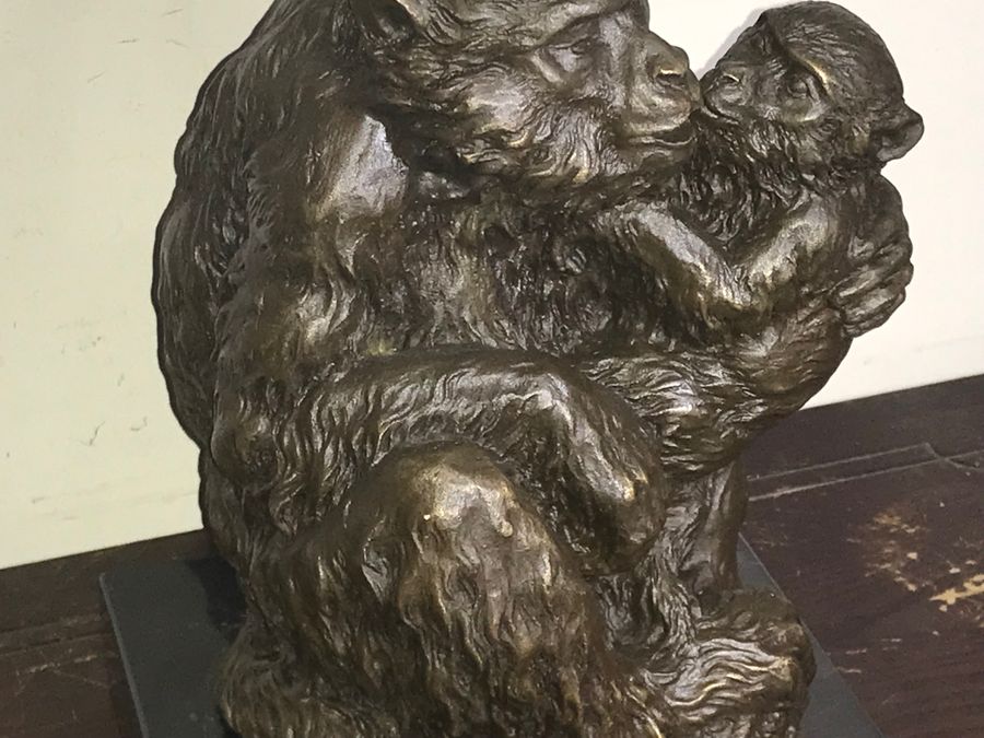 Antique MOTHER & CHILD BRONZE ON MARBLE