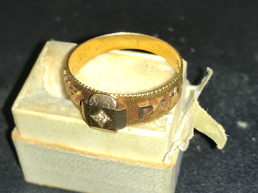 Antique Mourning ring with diamond 15 CT Gold Victorian 