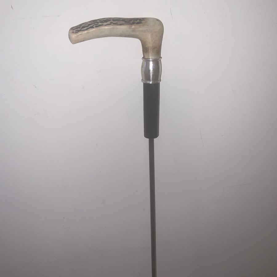 Antique Gentleman’s horn handled walking stick sword stick 