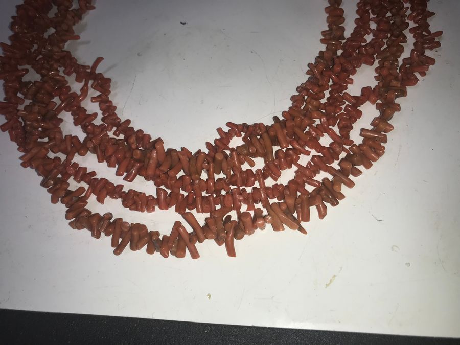Antique Victorian Coral 5 strand necklace 