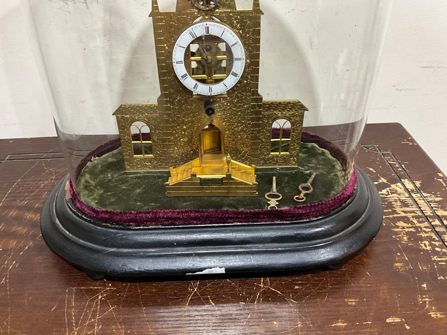 Antique Cathedral clock under glass Dome by J. White of Coventry