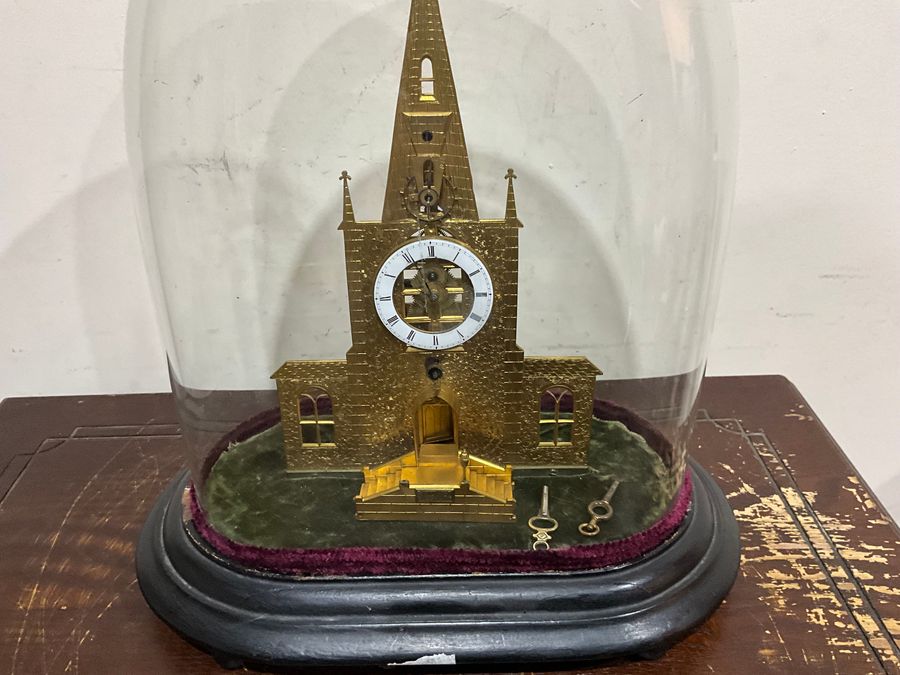 Antique Cathedral clock under glass Dome by J. White of Coventry