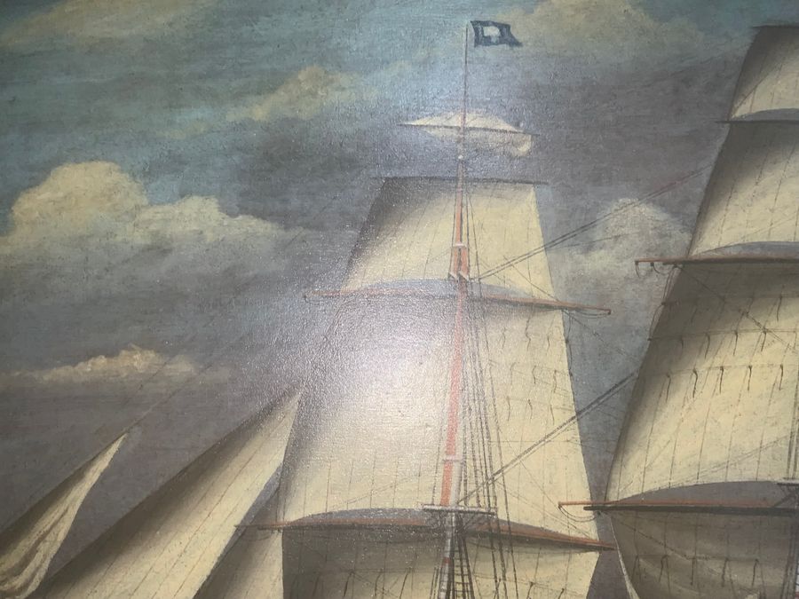 Antique Oil painting Royal Navy Ship of The Line