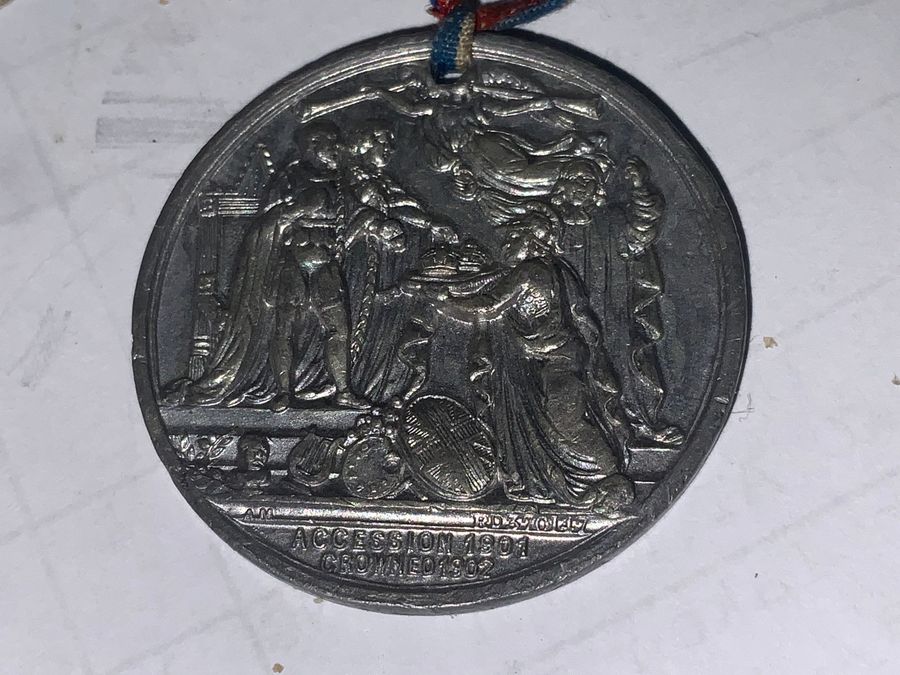 Antique Edward V11 & Alexandria coronation medallion  