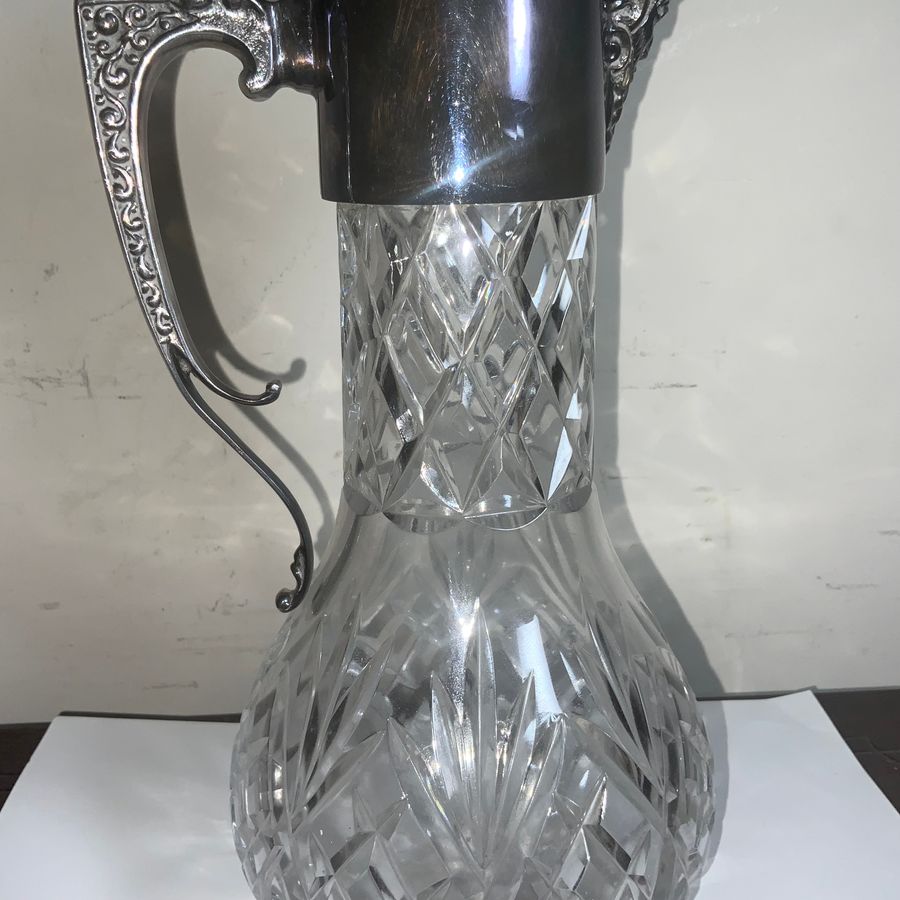 Antique Decanter quality crystal cut glass silver plated