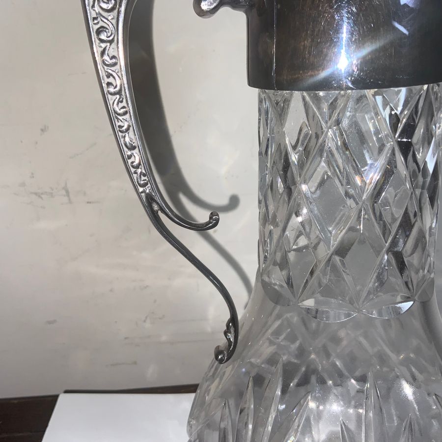 Antique Decanter quality crystal cut glass silver plated