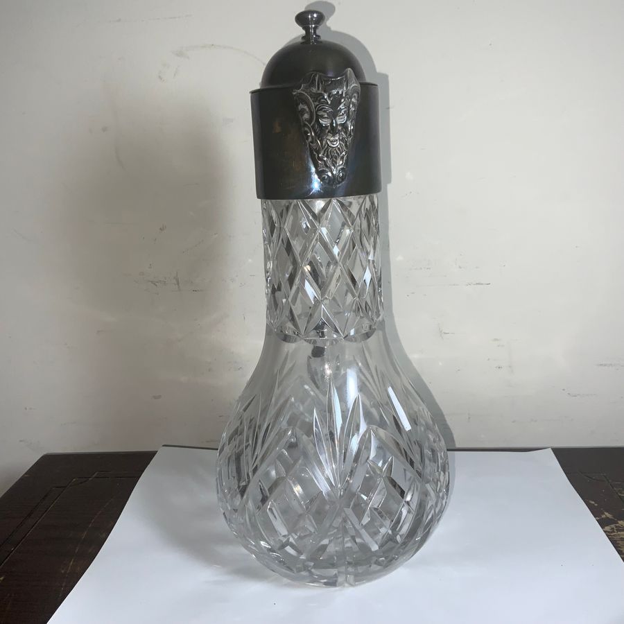 Antique Decanter quality crystal cut glass silver plated