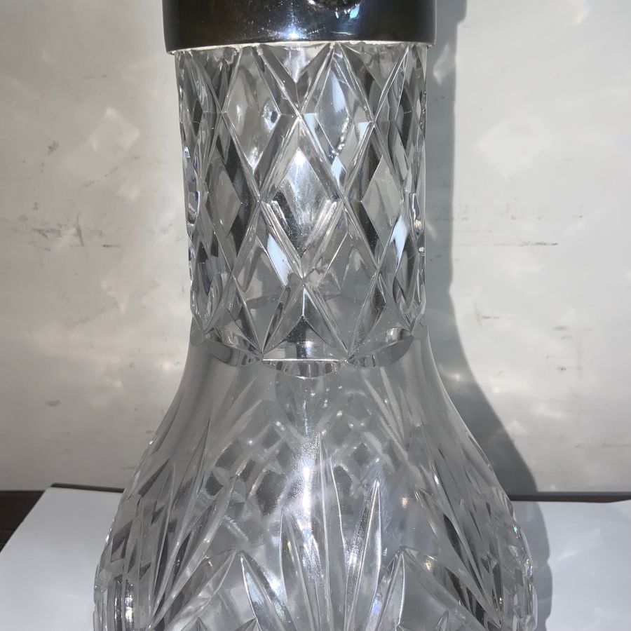 Antique Decanter quality crystal cut glass silver plated