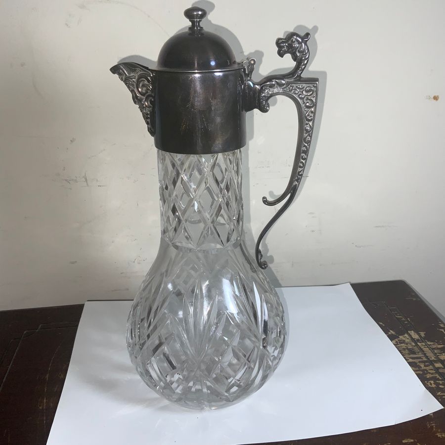 Antique Decanter quality crystal cut glass silver plated